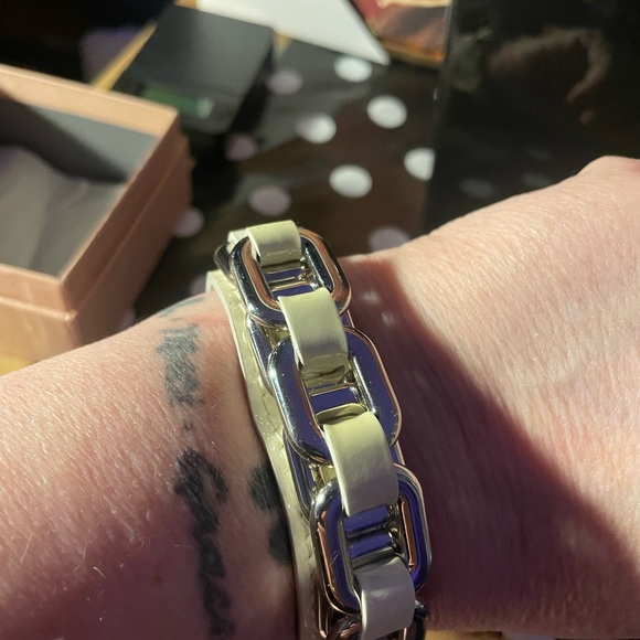 MIU MIU Silver and Cream Leather Chain Bracelet - GIFTABLE - EUC - COME W/BOX ! - Picture 1 of 11